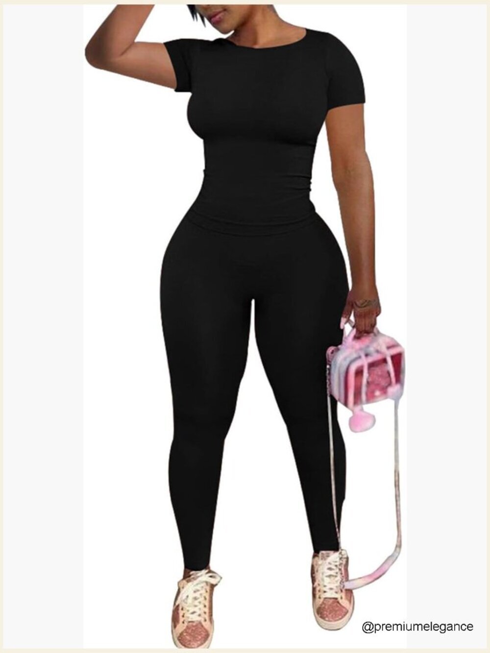 2 Piece Workout Set Short Sleeve Top Jogger Leggings Track Suit